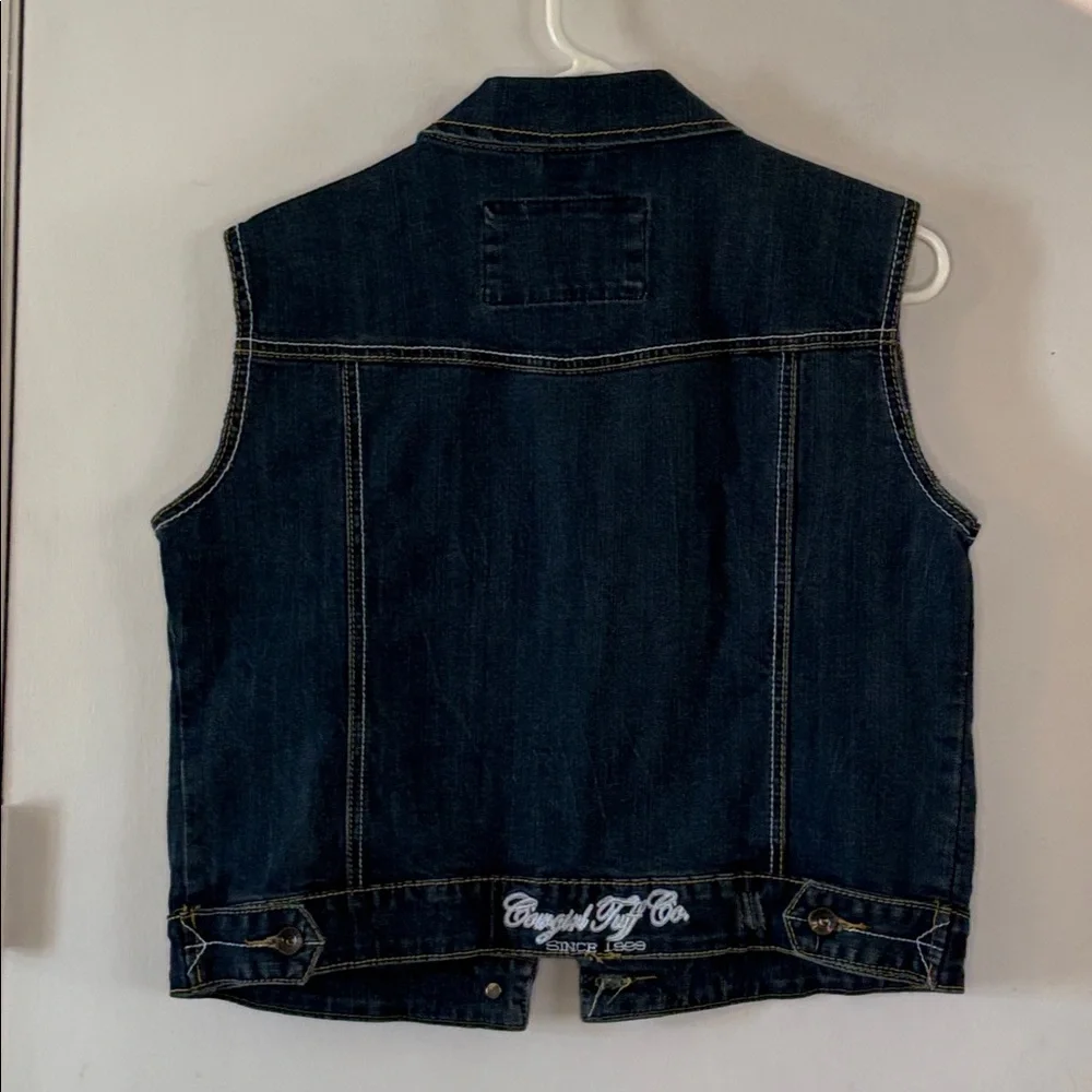 Cowgirl Tuff Limited Edition medium wash distressed denim vest Size Medium - Picture 7 of 8